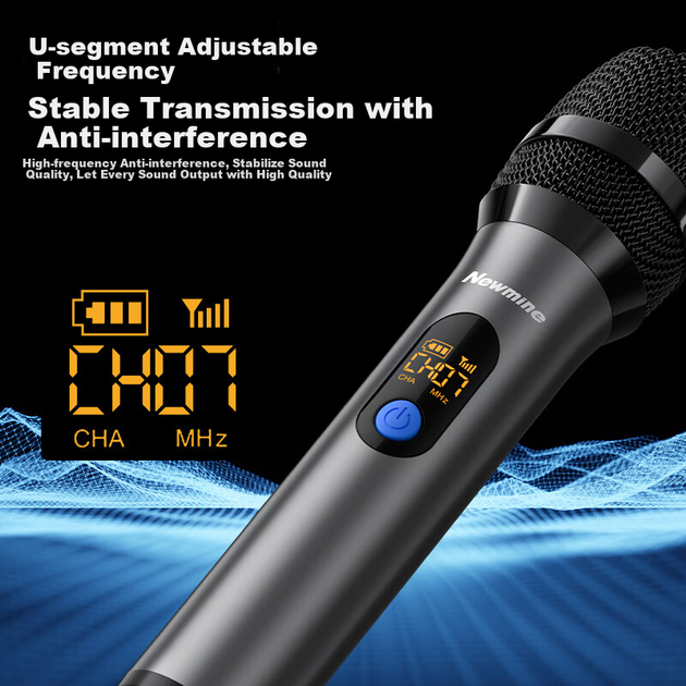 Беспроводной микрофон Newmine MC110 UHF двухканальный, для караоке, сцены и конференций - изображение 10