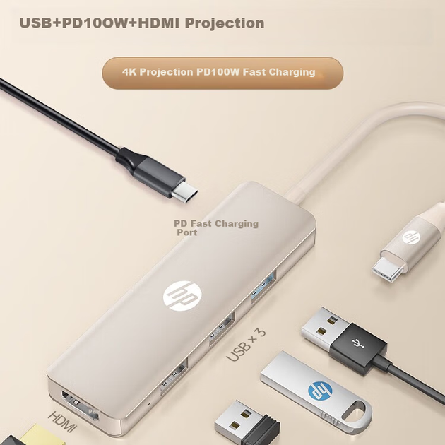 Док-станція HP Type-C на HDMI, адаптер для швидкої зарядки з перехідником Thunderbolt для дзеркального відображення екрана, комп'ютерів Apple, MacBook, планшетів, iPad, телефонів CT205C - зображення 4