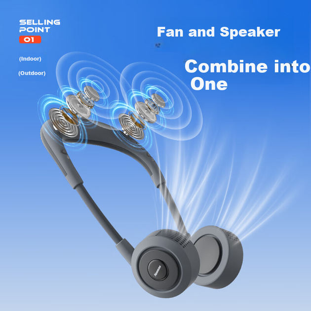 Newmine PBS002 Вентиляторний динамік з Bluetooth, безшумний складний вентилятор, музичний путівник, динамік для дітей для занять спортом та велоспортом на відкритому повітрі, білий. - зображення 5