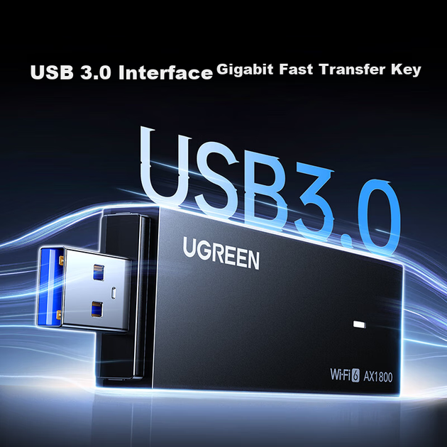 Беспроводной USB-адаптер UGREEN WiFi6 Smart Plug-And AX1800 двухдиапазонная сетевая карта 5G для настольного компьютера, выделенный WiFi-приемник, хост-сетевой передатчик - изображение 5