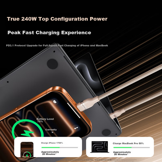 ANKER Anker Apple 17 Зарядный кабель с двумя разъемами Type-C для iPhone 16/15 Pro Max MacBook iPad Huawei Xiaomi 240 Вт для быстрой зарядки и передачи данных 0,9 м, золотистый - Фото 5 ANKER Anker Apple 17 Зарядный кабель с двумя разъемами Type-C для iPhone 16/15 Pro Max MacBook iPad Huawei Xiaomi 240 Вт для быстрой зарядки и передачи данных 0,9 м, золотистый - зображення 5