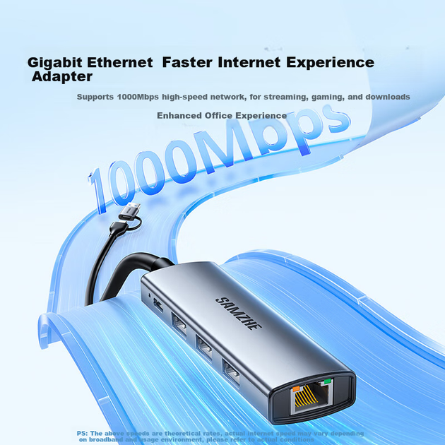 SAMZHE USB 3.0 до гігабітного Ethernet порту Type-C розширення док-станції спліттер, мережевий кабель-адаптер RJ45 для Apple 17 MacBook Huawei ноутбуків перетворення HWK1-S - зображення 4
