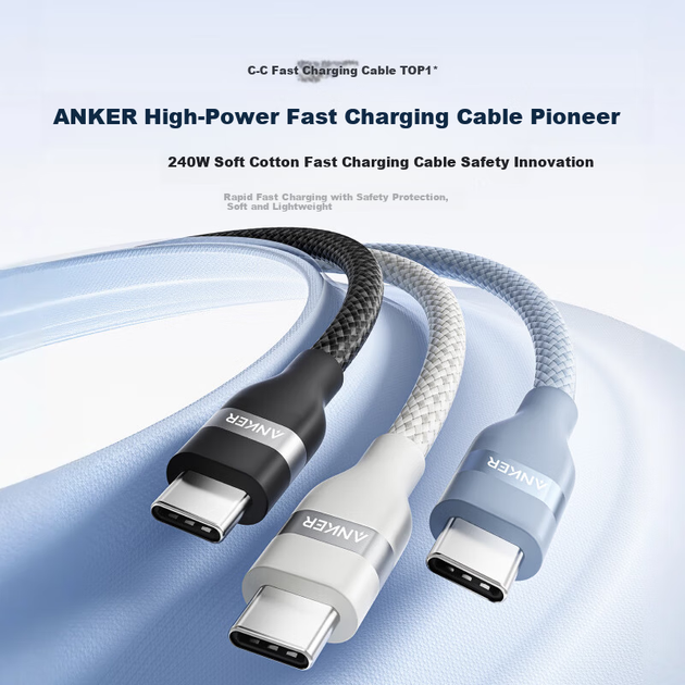 Кабель ANKER Type-C-Type-C 240 Вт для iPhone/Mac/iPad, 0.9 м, черный - изображение 6