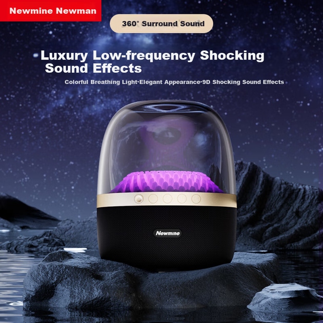 Беспроводная портативная колонка Newmine BT512 с Bluetooth, настольная аудиосистема для дома и улицы, миниатюрная портативная колонка с яркой подсветкой и сабвуфером. - зображення 4