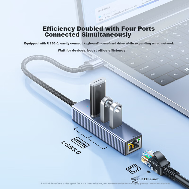 SAMZHE USB3.0 to Gigabit Ethernet Expansion Dock Splitter, HUB Splitter, Laptop RJ45 Network Cable Adapter, Desktop Expansion Dock Ethernet Converter RHX13 - изображение 6