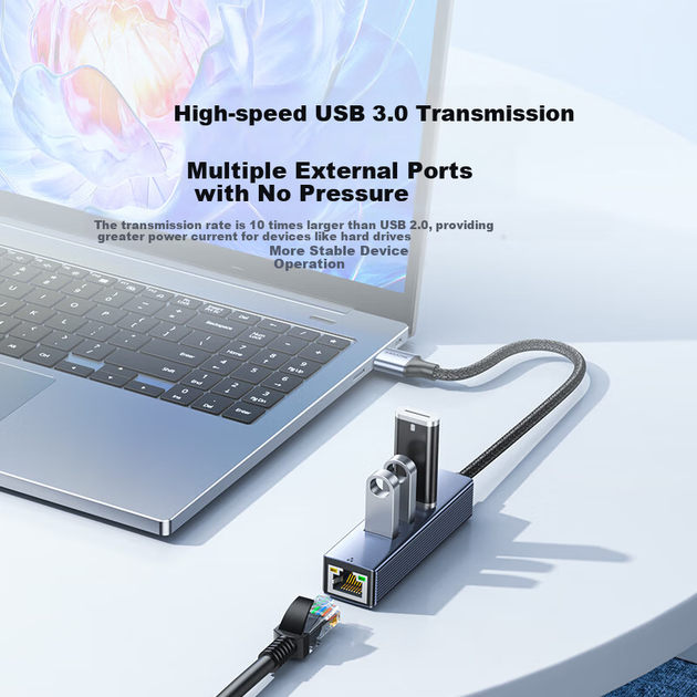 SAMZHE USB3.0 to Gigabit Ethernet Expansion Dock Splitter, HUB Splitter, Laptop RJ45 Network Cable Adapter, Desktop Expansion Dock Ethernet Converter RHX13 - изображение 7