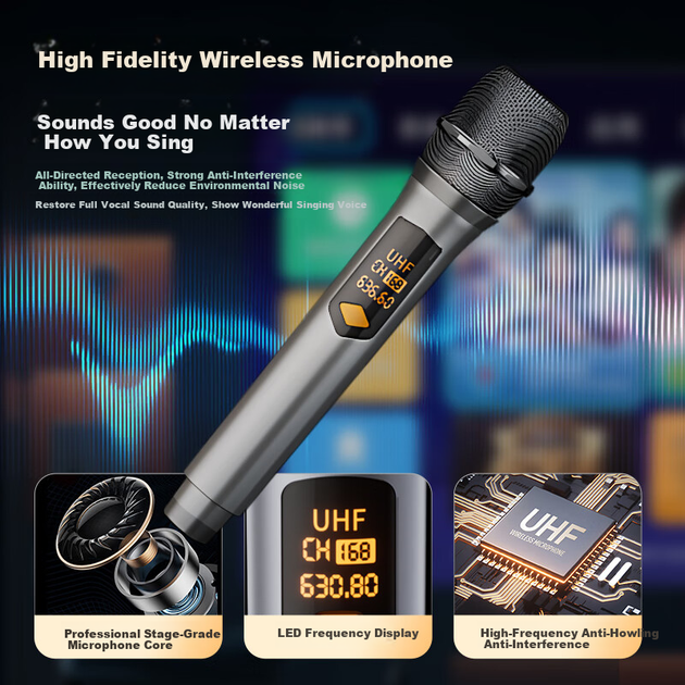 Bluetooth-колонка CLAISON T91 Домашний караоке-комплект с микрофоном для караоке, универсальная колонка для танцев в стиле кантри, мощный портативный сабвуфер для улицы, серый цвет. - изображение 4