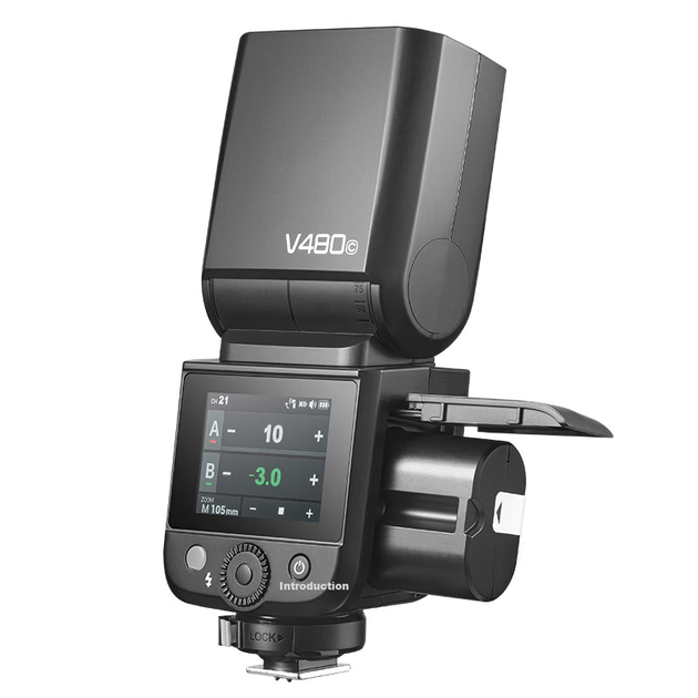 Спалах Godox V480 з сенсорним екраном, TTL-синхронізацією, високошвидкісною синхронізацією, літієвим акумулятором і можливістю встановлення на гарячий башмак. Портативний освітлювач для весільної фотозйомки . - зображення 5