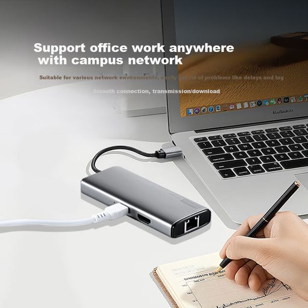 Розширювальна док-станція Lenovo Type-C, USB-концентратор-розгалужувач, USB-кабель-подовжувач, порт Gigabit Ethernet, конвертер VGA, адаптер HDMI, розширювальна док-станція PD100W, BY07-V (металева) - изображение 5