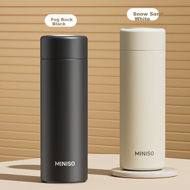 Термокружка MINISO, великий об'єм, стильний дизайн для жінок і чоловіків, нержавіюча сталь 316L, портативний заварювальний чайник для студентів, пляшка для води, колір «сніжно-білий». - зображення 6