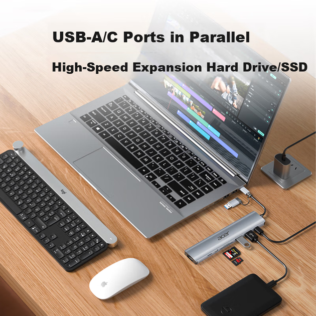 Док-станція Acer 9-в-1 Type-C 3.0 - Gigabit Ethernet, картридер SD/TF для ноутбуків - зображення 5