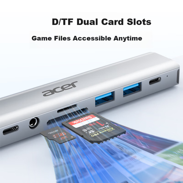 Док-станція Acer 9-в-1 Type-C 3.0 - Gigabit Ethernet, картридер SD/TF для ноутбуків - зображення 7