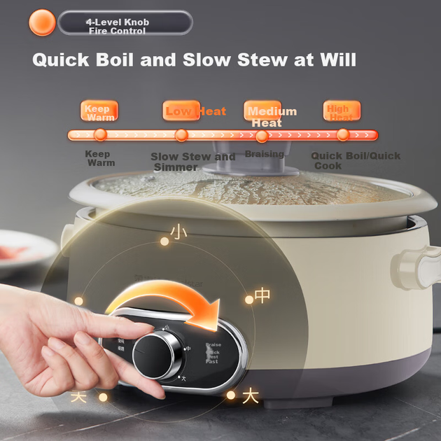 Электрическая мультиварка Royalstar Electric Hot Pot Multi-Functional объемом 4 л с титановым антипригарным покрытием RHG-40M1 рассчитана на 4-6 человек, имеет разборную конструкцию и легко моется. - изображение 11