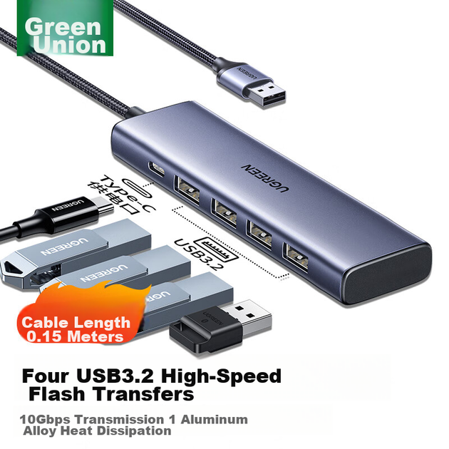 USB3.2 концентратор UGREEN, розгалужувач 10 Гбіт/с, багатопортова док-станція розширення, високошвидкісний концентратор на чотири входи, конвертер-подовжувач для ноутбука з одним портом - Фото 8 USB3.2 концентратор UGREEN, розгалужувач 10 Гбіт/с, багатопортова док-станція розширення, високошвидкісний концентратор на чотири входи, конвертер-подовжувач для ноутбука з одним портом - зображення 8