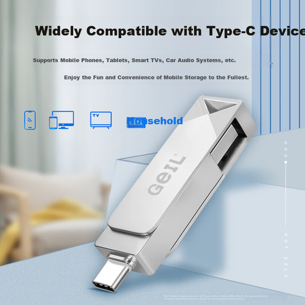GEIL, 256 ГБ, USB 3.0, Type-C, двойное назначение: телефон и USB-накопитель, высокая скорость 100 МБ/с, интерфейс OTG, совместим с Android и ноутбуками, универсальный флеш-накопитель, серия GP100 - изображение 5