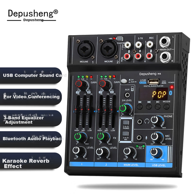 Микшер Depusheng 4-канальный USB звуковая карта Bluetooth - изображение 4