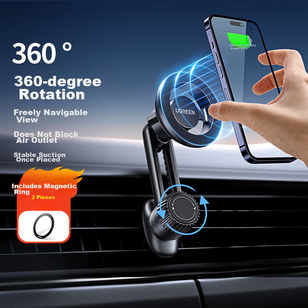 Держатель UGREEN автомобильный магнитный на вентиляцию поворотный 360°, для навигации - изображение 10
