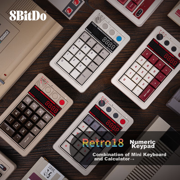 Цифрова клавіатура 8BitDo Retro18, компактна механічна клавіатура, ретро класична бездротова офісна трирежимна Bluetooth-дротова клавіатура для ПК з можливістю гарячої заміни - зображення 5