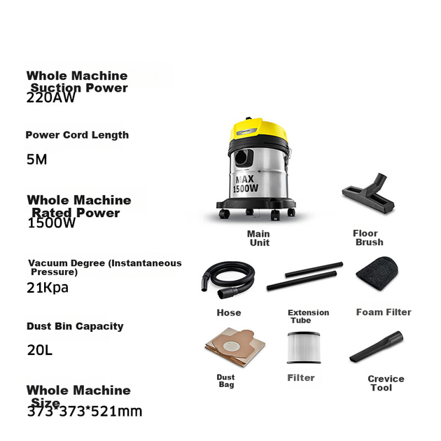 Пилосос KARCHER з барабаном з німецької нержавіючої сталі, для вологого та сухого прибирання, промислове та комерційне прибирання, пилосос для килимів та прибирання шерсті тварин з високою потужністю всмоктування. - зображення 4
