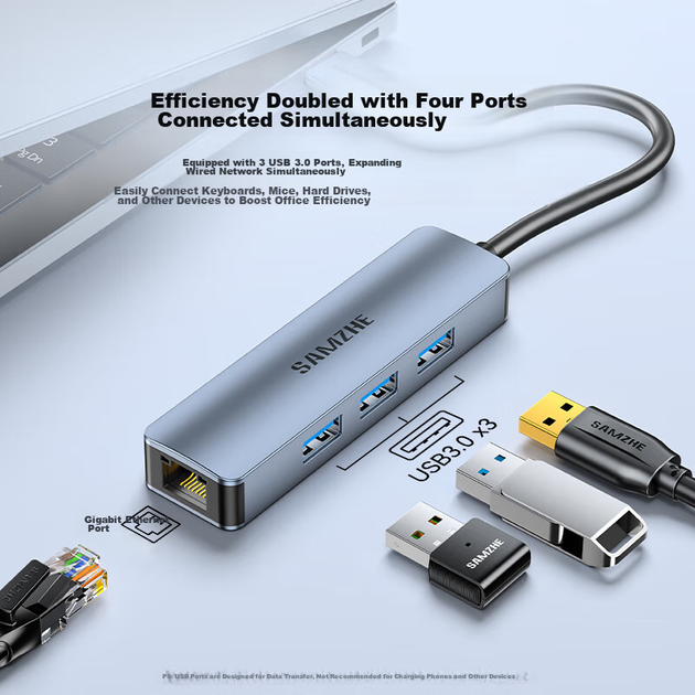 Док-станція розширення порту SAMZHE Type-C на Gigabit Ethernet, чотиривхідний розгалужувач, мережевий кабель RJ45 для ноутбуків Apple, Huawei, Xiaomi, адаптер, док-станція розширення HWK08 - изображение 5
