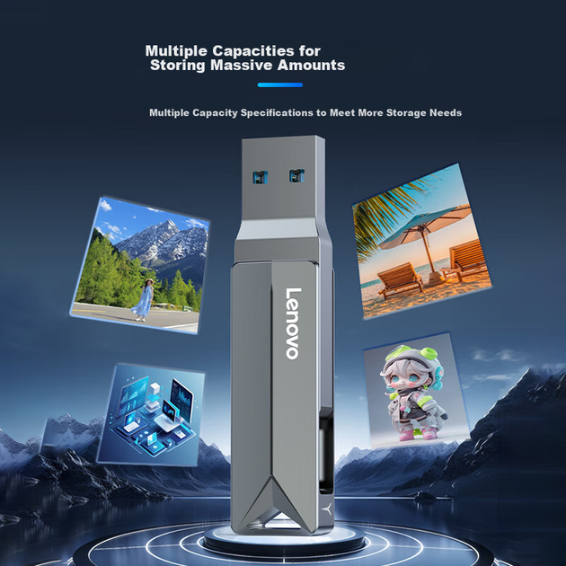 Флеш-накопитель Lenovo 128 ГБ для телефона, USB 3.2 Type-C, двухсторонний, вращающийся, прочный металлический корпус, незаменим для использования в офисе и бизнесе, серия Y200. - изображение 6
