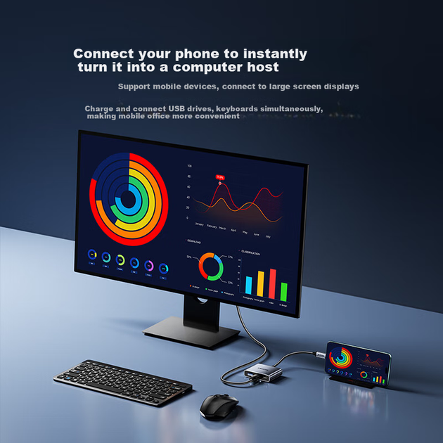 Док-станция расширения SAMZHE Type-C — HDMI, конвертер 4K высокой четкости, адаптер для телефонов и планшетов, док-станция расширения USB 3.0 для ноутбуков, iPad и проекторов мощностью PD100 Вт, DK-Q3. - изображение 6