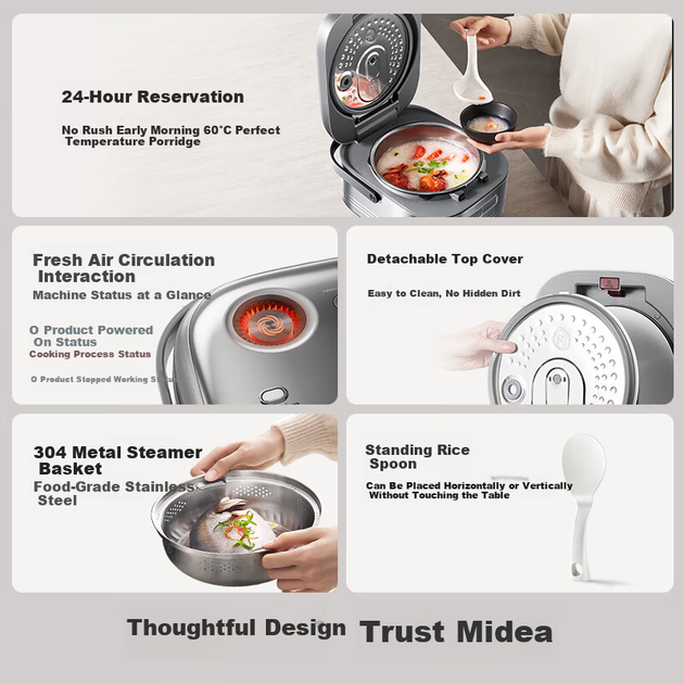 Рисоварка Midea Pure Titanium, 4 л, антипригарна, MB-HS412 - зображення 8