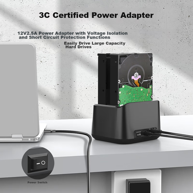 Корпус для механічного SSD-накопичувача GODO, 2,5/3,5 дюйма, зовнішній SATA з двома відсіками USB 3.0, сумісний з ноутбуками та настільними комп'ютерами, зовнішній портативний корпус для жорсткого диска, універсальний - зображення 8