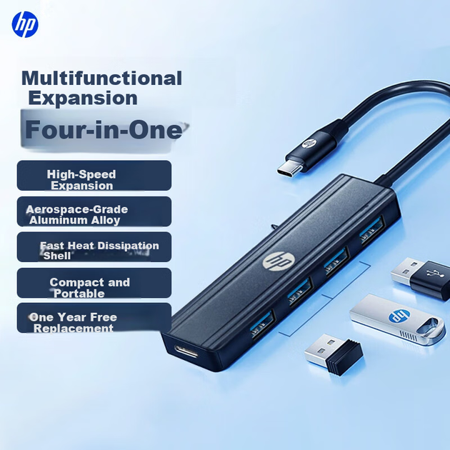 Багатопортовий концентратор HP Type-C – USB 3.0, високошвидкісна 4-портова док-станція для ноутбука, мультиадаптерний подовжувач - изображение 5