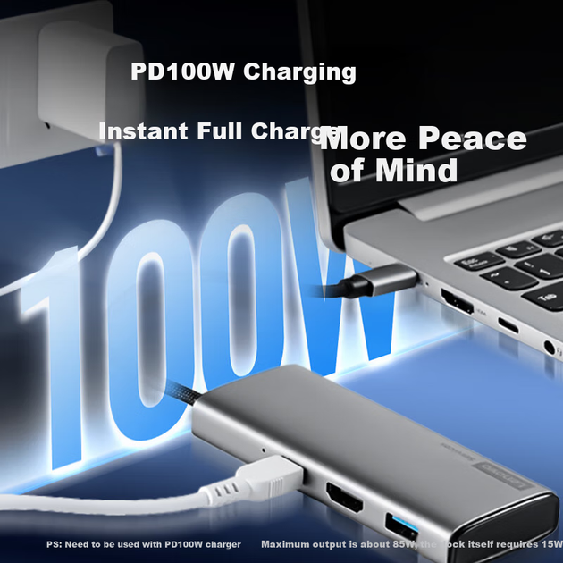 Док-станція Lenovo Type-C USB-хаб HDMI PD100W BY06-H1 металева - зображення 5