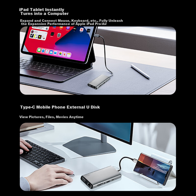Док-станція Lenovo Type-C USB-хаб HDMI PD100W BY06-H1 металева - зображення 6