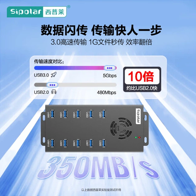 Хаб SIPOLAR A-423 USB3.0 промисловий 10 портів 120Вт, 1.4м - зображення 6