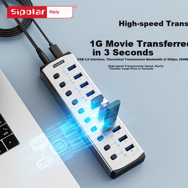 USB-концентратор SIPOLAR FS-803, 10 портов, USB 3.0 - Фото 5 USB-концентратор SIPOLAR FS-803, 10 портов, USB 3.0 - изображение 5