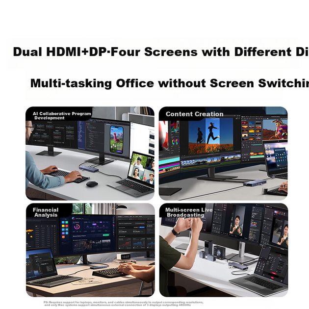 Док-станція UGREEN Type-C 3.2 Dual HDMI/DP Triple DisplayPort Adapter, сумісна з USB-C, Thunderbolt 4/5, розширення Dock 10G, багатофункціональний адаптер, розширення для кількох екранів 8K, сумісний з комп'ютерами Huawei - изображение 4