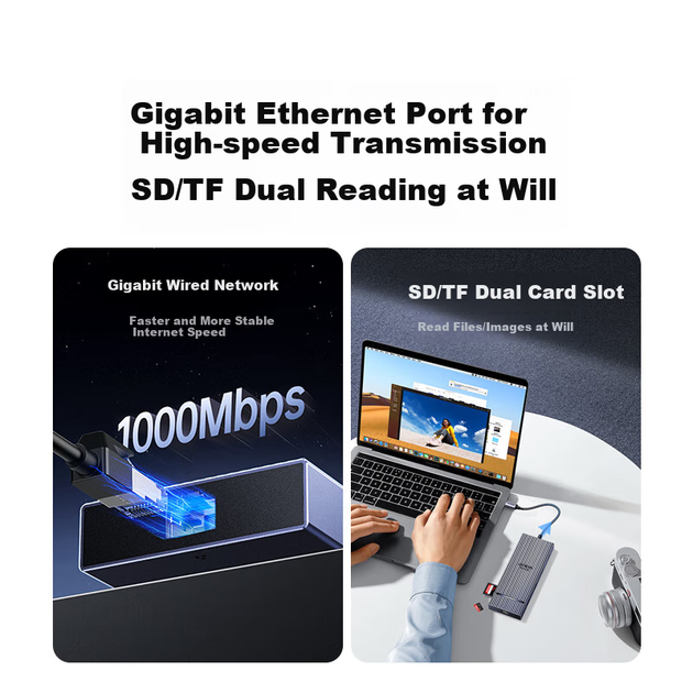 Док-станція UGREEN Type-C 3.2 Dual HDMI/DP Triple DisplayPort Adapter, сумісна з USB-C, Thunderbolt 4/5, розширення Dock 10G, багатофункціональний адаптер, розширення для кількох екранів 8K, сумісний з комп'ютерами Huawei - изображение 9