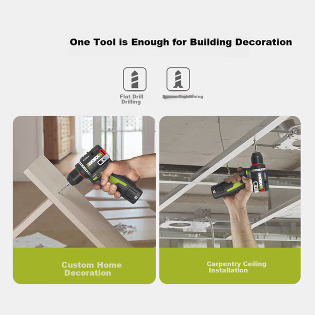 Електричний дриль WORX 12V 50N Smart Control Mini Electric Drill WU135.3 (2.5AH один акумулятор) Бездротовий ручний дриль-шурупокрут - изображение 6