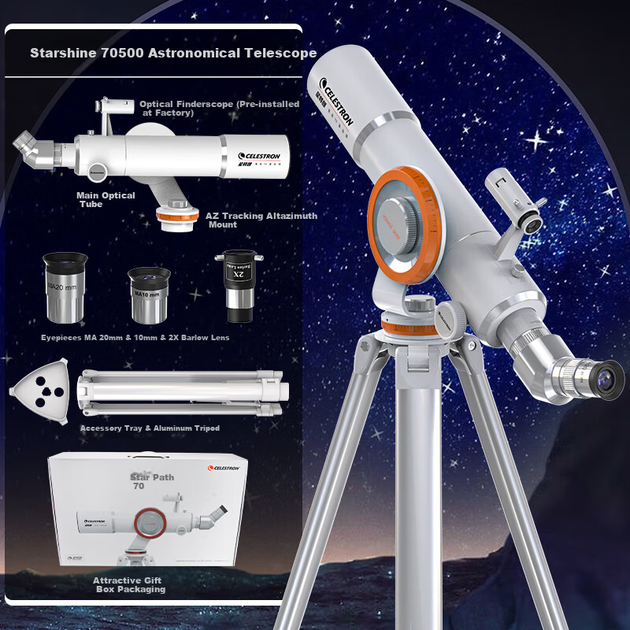 Профессиональный астрономический телескоп Celestron StarPath 70 с высоким разрешением и большим увеличением для наблюдения за Луной, подарок для студентов на день рождения или праздник. - зображення 5