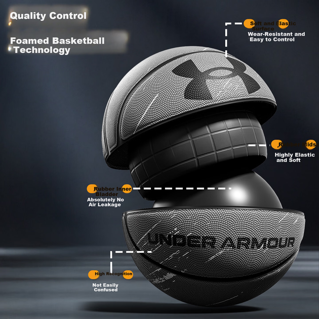 Баскетбольный мяч Under Armour №7 для взрослых, детей и подростков, предназначенный для тренировок на открытом воздухе, с противоскользящим и износостойким покрытием, для цементных площадок, официальный игровой мяч. - изображение 6