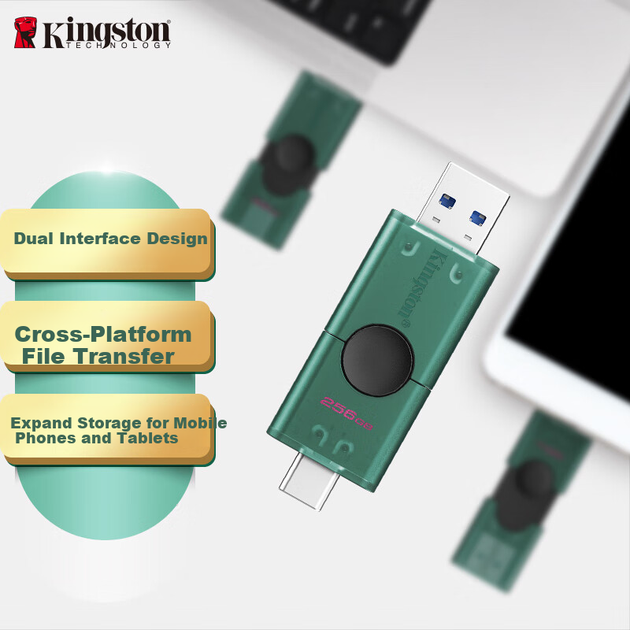 Флеш-накопитель Kingston DTDEG2 256 ГБ Type-C с двумя интерфейсами, USB 3.2, высокой емкости, совместим с телефонами, планшетами и компьютерами Android и Apple - изображение 8