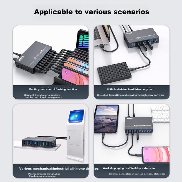 Док-станция расширения SIPOLAR с 10 портами, USB 3.0, концентратор с быстрой зарядкой 60 Вт, промышленный разветвитель A-103 (3 метра), концентратор для массового управления телефонами и пакетной обработки жестких дисков, один порт 5 В/1 А. - Фото 7 Док-станция расширения SIPOLAR с 10 портами, USB 3.0, концентратор с быстрой зарядкой 60 Вт, промышленный разветвитель A-103 (3 метра), концентратор для массового управления телефонами и пакетной обработки жестких дисков, один порт 5 В/1 А. - изображение 7