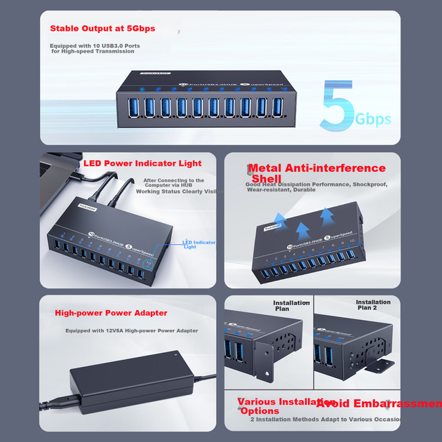 Док-станция расширения SIPOLAR с 10 портами, USB 3.0, концентратор с быстрой зарядкой 60 Вт, промышленный разветвитель A-103 (3 метра), концентратор для массового управления телефонами и пакетной обработки жестких дисков, один порт 5 В/1 А. - Фото 8 Док-станция расширения SIPOLAR с 10 портами, USB 3.0, концентратор с быстрой зарядкой 60 Вт, промышленный разветвитель A-103 (3 метра), концентратор для массового управления телефонами и пакетной обработки жестких дисков, один порт 5 В/1 А. - изображение 8