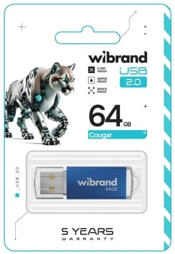 Флеш накопитель USB 64Gb Wibrand Cougar, Blue, USB 2.0 (WI2.0/CU64P1U) - Фото 2 Флеш накопитель USB 64Gb Wibrand Cougar, Blue, USB 2.0 (WI2.0/CU64P1U) - изображение 2