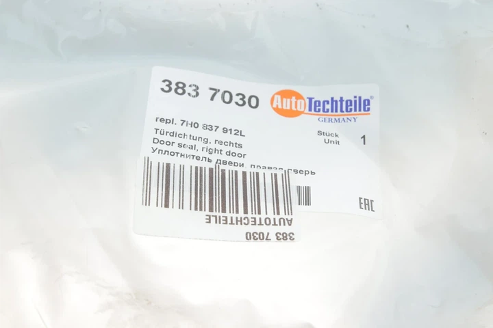 Ущільнювач дверей, праві двері AUTOTECHTEILE 383 7030 AUTOTECHTEILE 383 7030 7H0837912L, 7E0837912B - зображення 2
