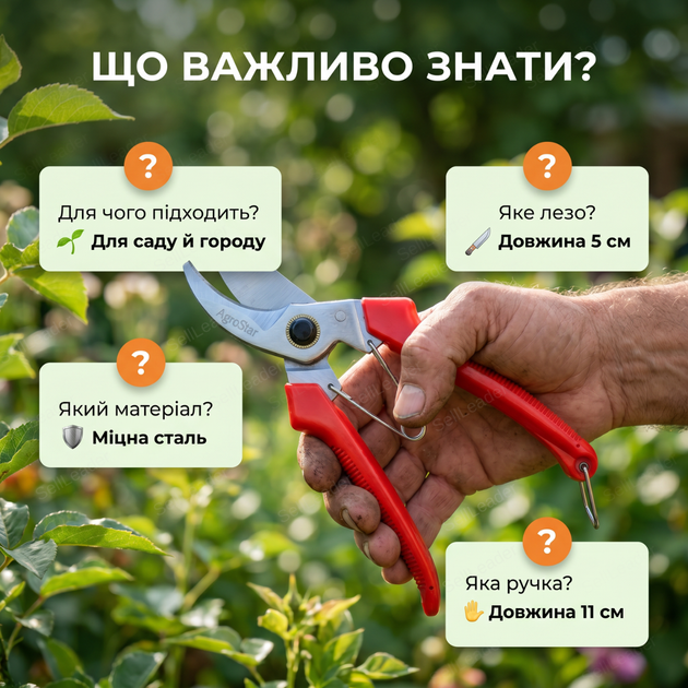 Секатор AgroStar мод.120 15 мм рез для цветов винограда кустов лозы садовый стальное лезвие обрезчик пружинный - изображение 7