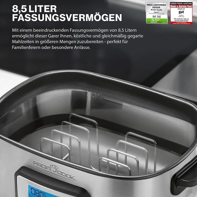 Аппарат Sous Vide ProfiCook PC-SV 1112 – вакуумная печь 8.5 л, 520 Вт, электронный дисплей, таймер до 72 часов, точный контроль температуры - изображение 4