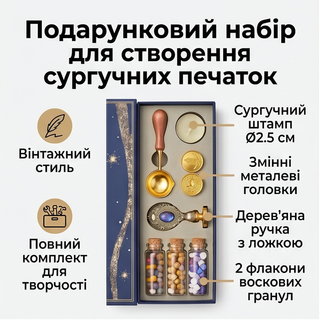 Подарочный набор для сургучных печатей со сменными штампами и ложкой, набор волшебных печатей воск в гранулах - изображение 7