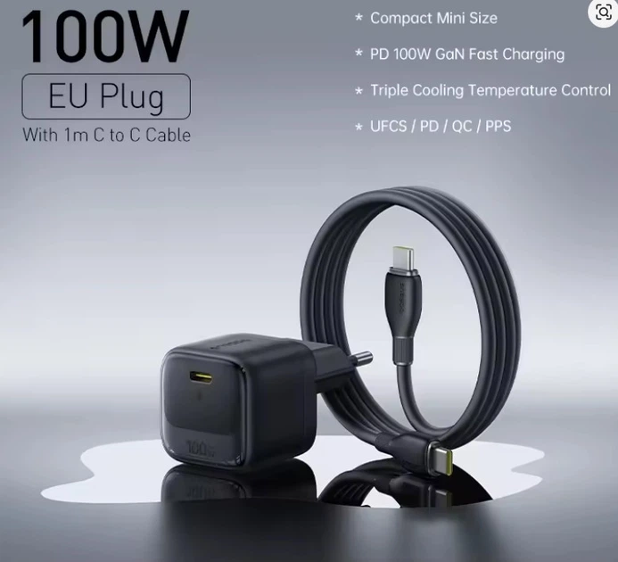 Сетевое зарядное устройство 100W Baseus EnerFill FH2 Fast Charger с кабелем USB-C Quick Charging GaN - Фото 1 Сетевое зарядное устройство 100W Baseus EnerFill FH2 Fast Charger с кабелем USB-C Quick Charging GaN - изображение 1