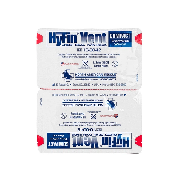 Окклюзионная повязка NAR HyFin Compact Vent Chest Seal, двойной пакет 2000000105642 - изображение 2