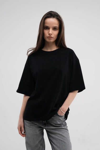 Футболка жіноча оверсайз Black 8XL - Фото 2 Футболка жіноча оверсайз Black 8XL - зображення 2