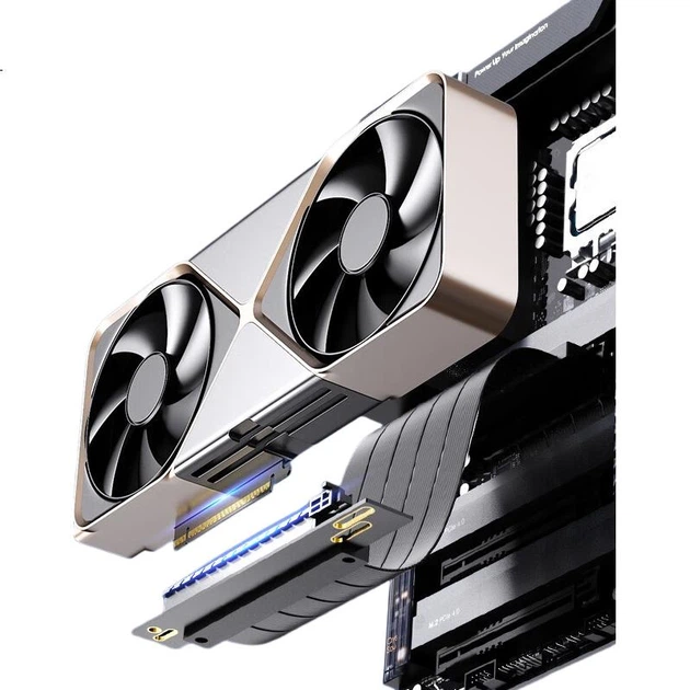 Удлинительный кабель NVV PCIe 4.0 для видеокарты, гибкий, 90-градусный, вертикальный, PCIe X16, NZ-L40-X16-20 - зображення 2